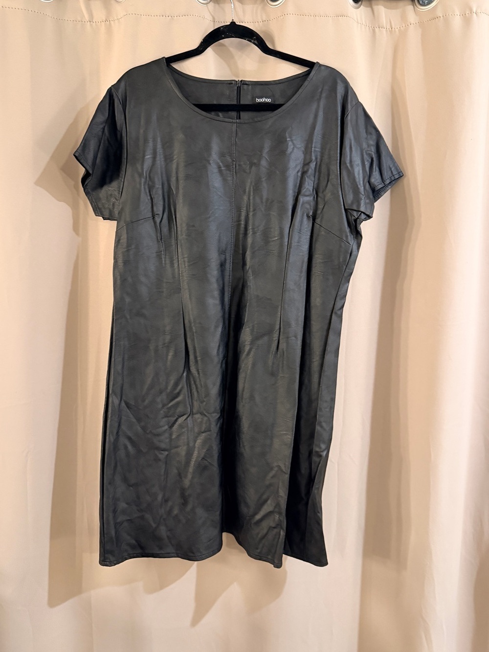 Boohoo Black Faux Leather Dress with  Logo Tag